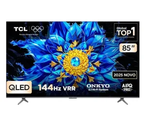 Smart TV TCL Advanced 85″ QD-Mini LED 4K P8L – 144Hz, Slim, Canais grátis, HDR10+ HLG, Dolby Atmos + Vision IQ, Som ONKYO Hi-Fi 2.1 canais com Subwoofer integrado, Google TV e Assistente – 85P8L
