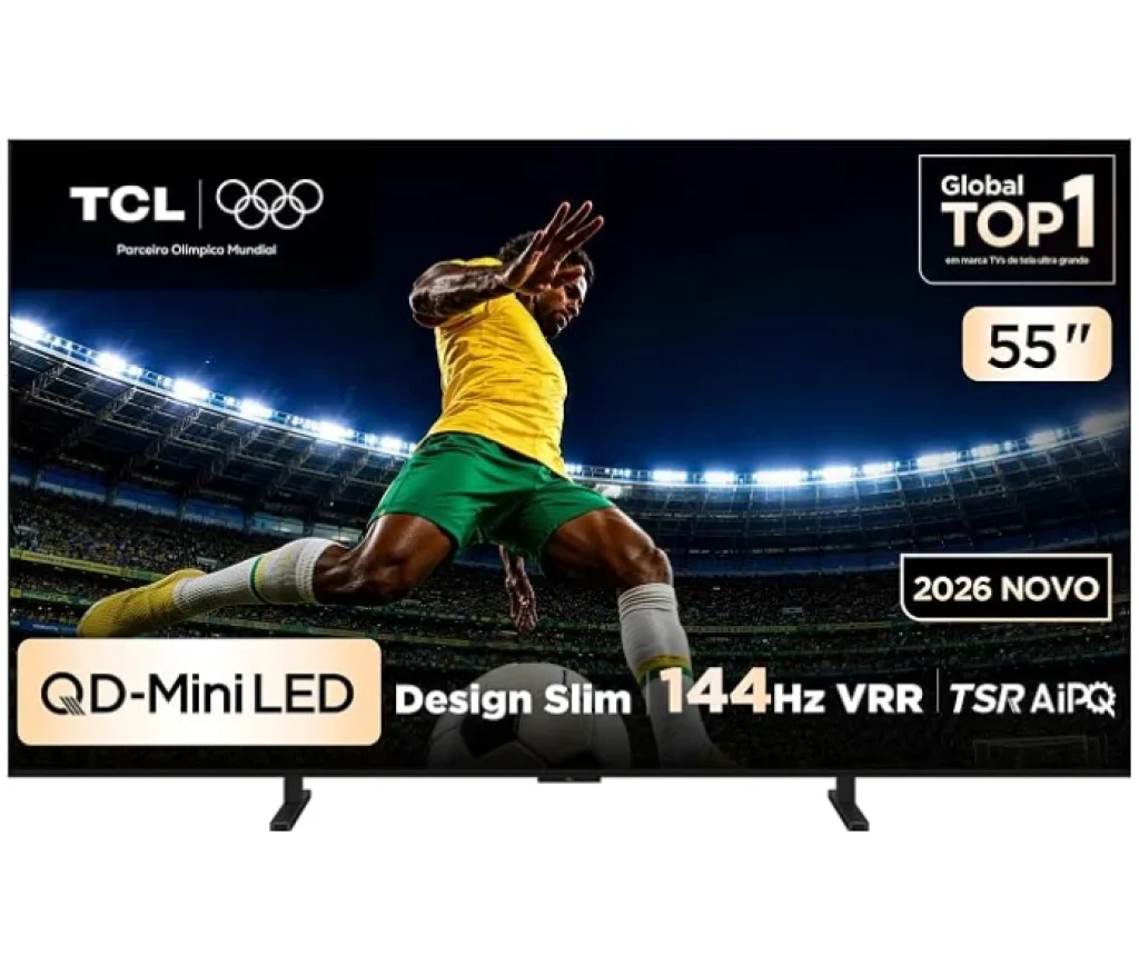 Smart TV TCL Premium 55″ 4K QD-Mini LED A400M, 144Hz (288Hz Gaming), Google TV, Canais grátis, HDR10+, Processador TSR AIPQ, Som Hi-Fi ONKYO, Dolby Vision e Atmos – 55A400M