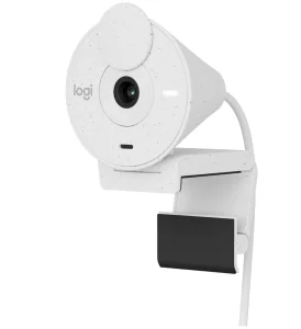 Webcam Logitech Brio 300 Full HD com Microfone com Redução de Ruído, Proteção de Privacidade, Correção Automática de Luz e Conexão USB-C- Branca