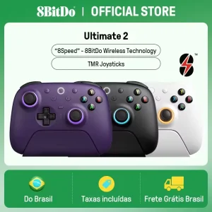 Controle Sem Fio 8BitDo Ultimate 2 com Dock para PC e Android com Joysticks TMR, Gatilhos comutáveis, Controle de movimento, 8 Velocidades