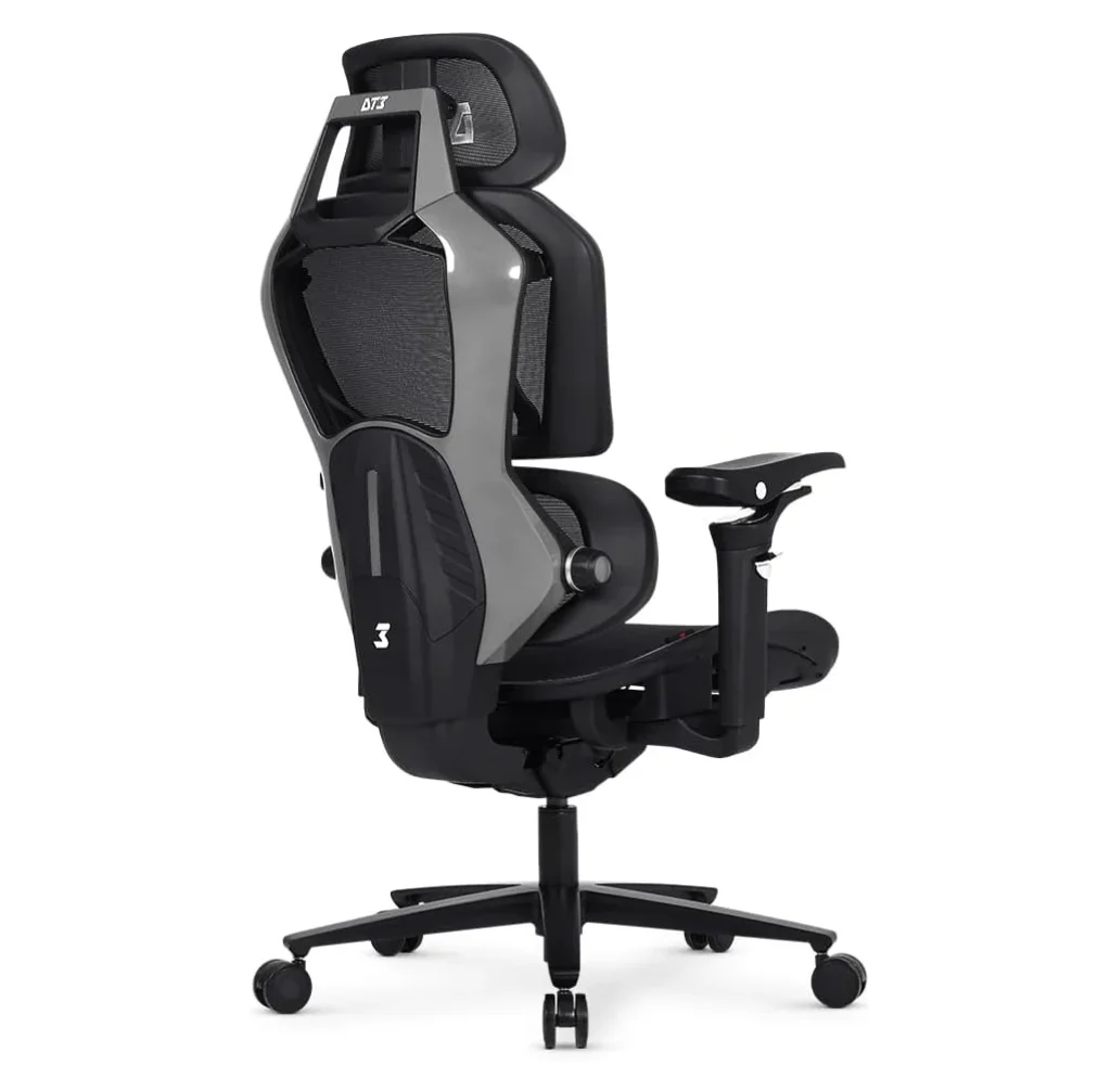 Cadeira de Escritório Gamer DT3 Chrono, Ergonomica com revestimento Mesh Vintex-C™, Apoio de cabeça 2D, Braços 5D+Rotação 360º, Apoio lombar AWS,suporta até 130kg,altura máx.de 1,85m (Grey) - 13991-3