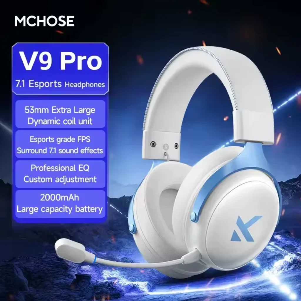 Fone de Ouvido Sem fio MCHOSE V9 Pro 7.1 Surround Hi-Res Com microfone Três modos Bluetooth 53mm Drivers