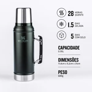 Garrafa térmica Stanley Classic, aço inoxidável 950 ml, 28h quente, 1,5 dias gelado, Matte Black