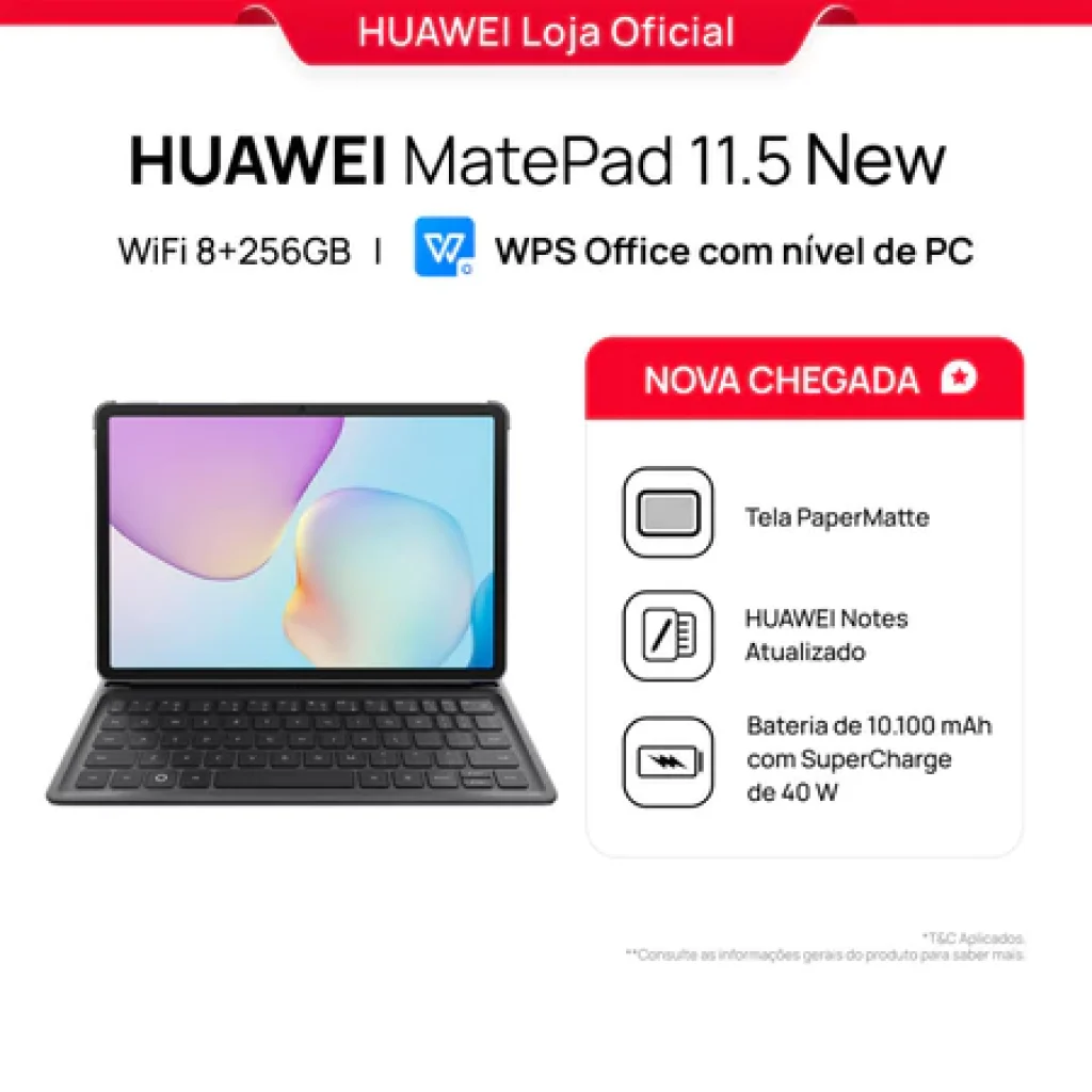 HUAWEI MatePad 11.5 New, Edição PaperMatte WiFi 8+256 GB, Bateria de 10.100 mAh, 2,5k e 120 Hz