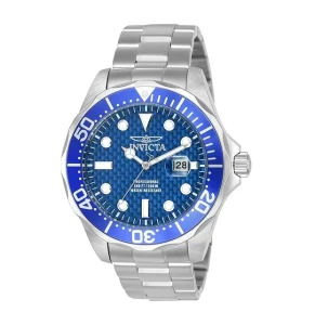 Relógio Invicta Pro Diver Grand 12563 – Masculino, Quartzo suíço, Cristal mineral, caixa e pulseira de aço inoxidável, Mostrador azul de fibra de carbono, Resistente à água até 200 m