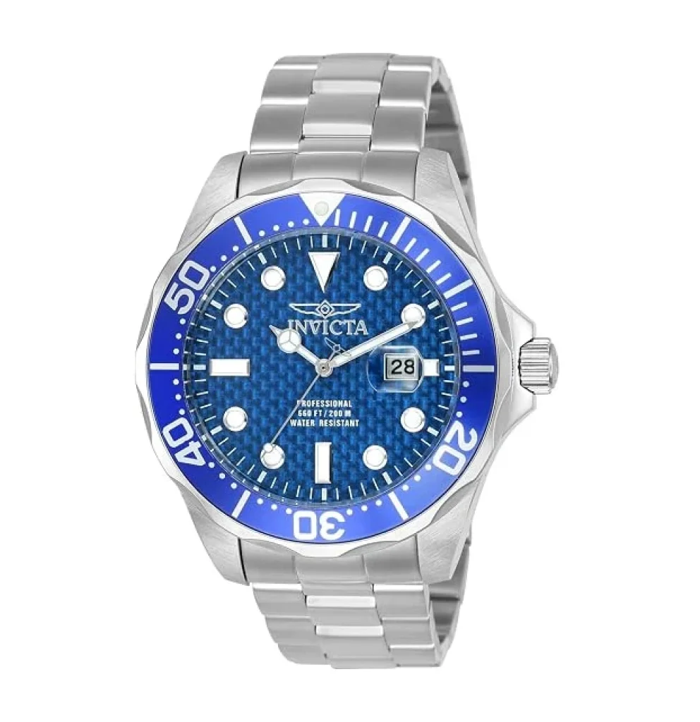 Relógio Invicta Pro Diver Grand 12563 - Masculino, Quartzo suíço, Cristal mineral, caixa e pulseira de aço inoxidável, Mostrador azul de fibra de carbono, Resistente à água até 200 m
