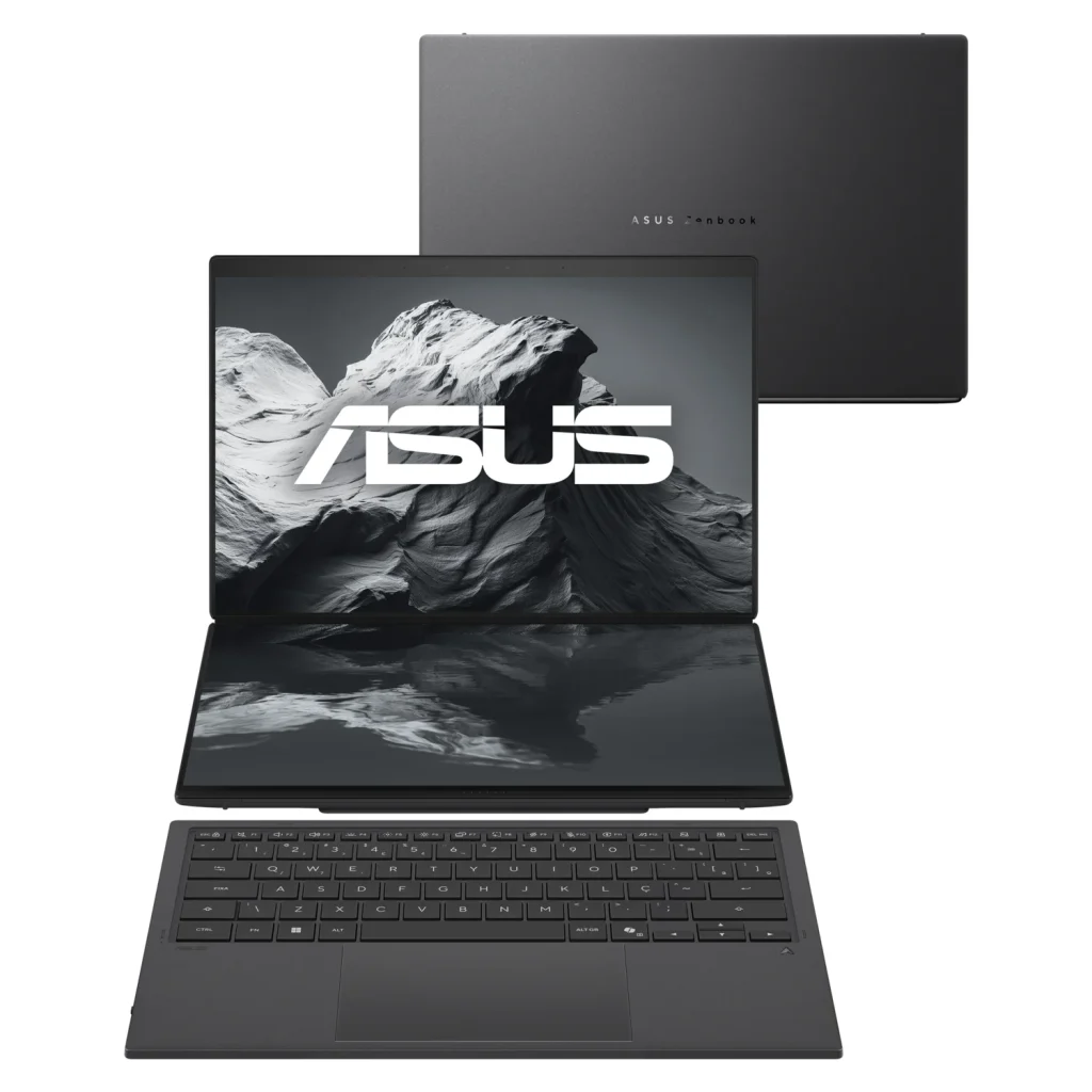 Notebook ASUS Zenbook DUO OLED - Intel Core Ultra X9 388H, 32GB, 1TB SSD, Duas Telas 14" OLED ASUS Lumina Pro 2.8K 144Hz 100% DCI-P3, Windows 11 Home, Moher Gray - UX8407AA-SN207W