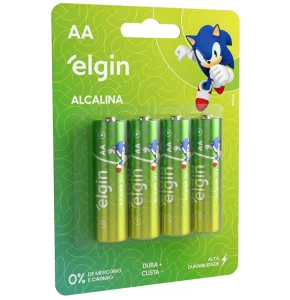 Pilha Alcalina, Elgin, Palito AA, Blister com 4 unidades