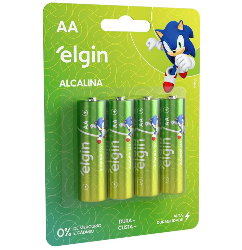 Pilha Alcalina, Elgin, Palito AA, Blister com 4 unidades