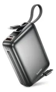 Power Bank Basike 20.000mAh Portátil, Carregamento Rápido 22.5W, com Cabos Embutidos e Display LED para iPhone e Samsung