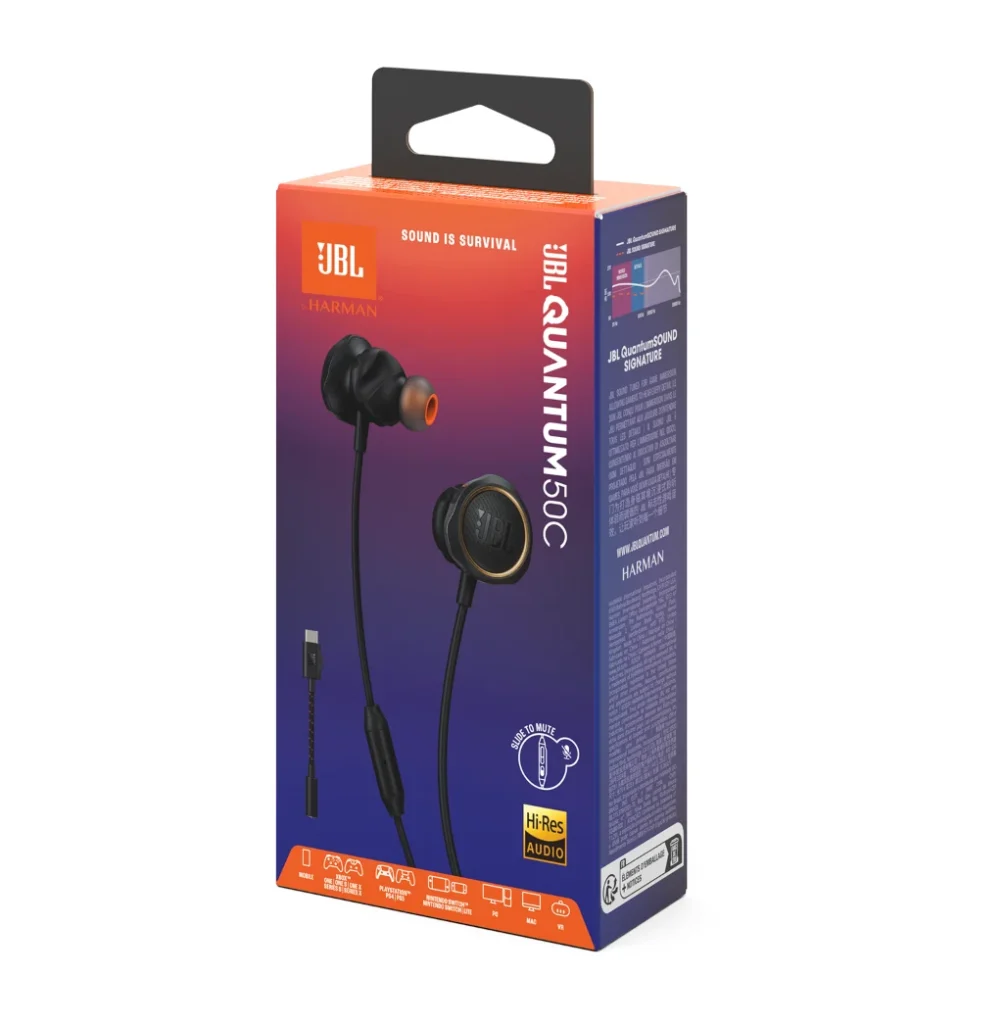 Fone de Ouvido JBL Com Fio, Quantum 50C, Gamer, Intra Auricular, Microfone Integrado, Com Adaptador USB-C - Preto - JBLQTUM50CBLK