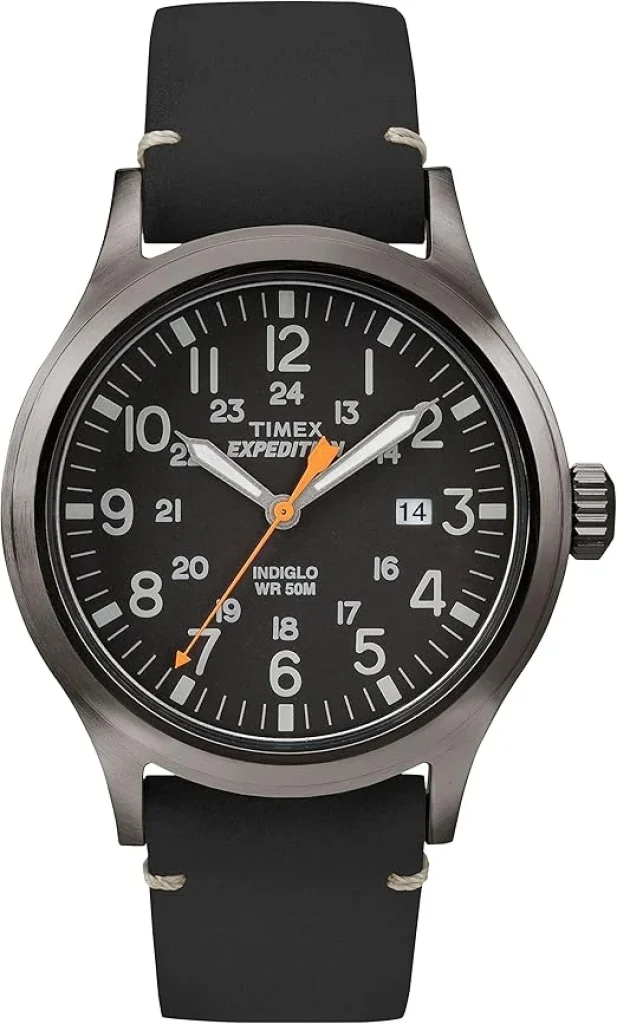 Relógio masculino Timex Expedition Scout 40 mm – Caixa preta e mostrador com pulseira deslizante de couro