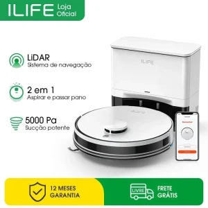 Robô Aspirador ILIFE A30 Pro Aspirador e Mop com 5000Pa de Potência, Sensor LiDAR, Autoesvaziamento, Tensão 220V, Controle por App/Controle Remoto