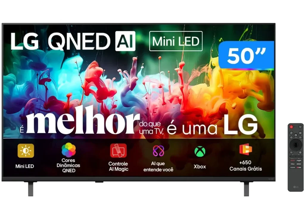 Smart TV LG 50" 4K Ultra HD QNED Mini LED Canais grátis, Xbox, WebOS 26 - 50QNED70BSA