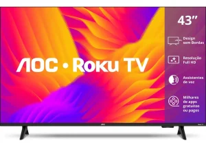 Smart TV AOC 43 Polegadas Full HD LED Roku TV, Wi-Fi, Dolby Audio, 3 HDMI, USB, Controle Remoto – 43S5155/78G