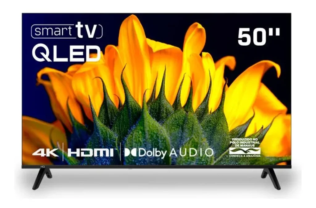 Smart TV HQ QLED 50 Polegadas HQ-QLED50SM 4K Wi-Fi Bluetooth, Dolby Audio, Apps, Netflix, YouTube e Prime Video, 3 HDMI.
