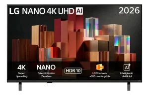 Smart TV LG 43” 4K Ultra HD NANO AI UN85 – Canais grátis, Processador Alpha 7 AI, 4K Super Upscaling, HDR10 Pro, Nano Detail Enhancer, WebOS 26 – 43UN85CBPSA