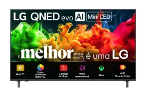 Smart TV LG 55″ QNED evo Mini LED AI 4K QNED80 (2026) – Canais grátis, Game Portal com Xbox, Processador AI Alpha 7 Ger9, AI Hub, Home Hub,