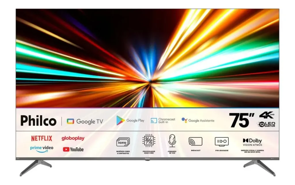 Smart TV Philco 75" QLED 4K Google TV Dolby Vision WiFi Bluetooth HDR10 - P75CGA