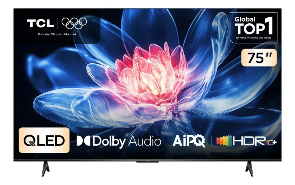 Smart TV TCL 75" ADVANCED 4K QLED T6C 75T6C Wi-FI, HDR10, Google TV,Bluetooth,Dolby Atmos