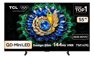 Smart TV TCL Premium 55″ 4K QD-Mini LED A400M, 144Hz (288Hz Gaming), Google TV, Canais grátis, HDR10+, Processador TSR AIPQ, Som Hi-Fi ONKYO, Dolby Vision e Atmos – 55A400M