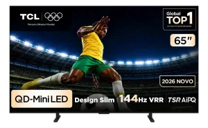 Smart TV TCL Premium 65″ 4K QD-Mini LED A400M, 144Hz (288Hz Gaming), Google TV, Canais grátis, HDR10+, Processador TSR AIPQ, Som Hi-Fi ONKYO, Dolby Vision e Atmos – 65A400M