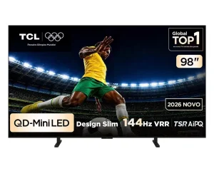 Smart TV TCL Premium 98″ 4K QD-Mini LED A400M, 144Hz (288Hz Gaming), Google TV, Canais grátis, HDR10+, Processador TSR AIPQ, Som Hi-Fi ONKYO, Dolby Vision e Atmos – 98A400M