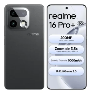 Smartphone Celular Realme 16 Pro+ 512gb 12gb Ram (+ 14 virtual ram boost) 5g Dual Sim, Câmera Lumacolor 200 Mp, SnapDragon 7 Gen4 Rocket, 7000mah, 80w, Ip69 Pro 144hz, Video 4k Fullfocal Hdr Preto