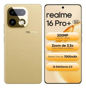 Smartphone Celular Realme 16 Pro+ 512gb 12gb Ram (+ 14 virtual ram boost) 5g Dual Sim, Câmera Lumacolor 200 Mp, SnapDragon 7 Gen4 Rocket, 7000mah, 80w, Ip69 Pro 144hz, Video 4k Fullfocal Hdr Dourado