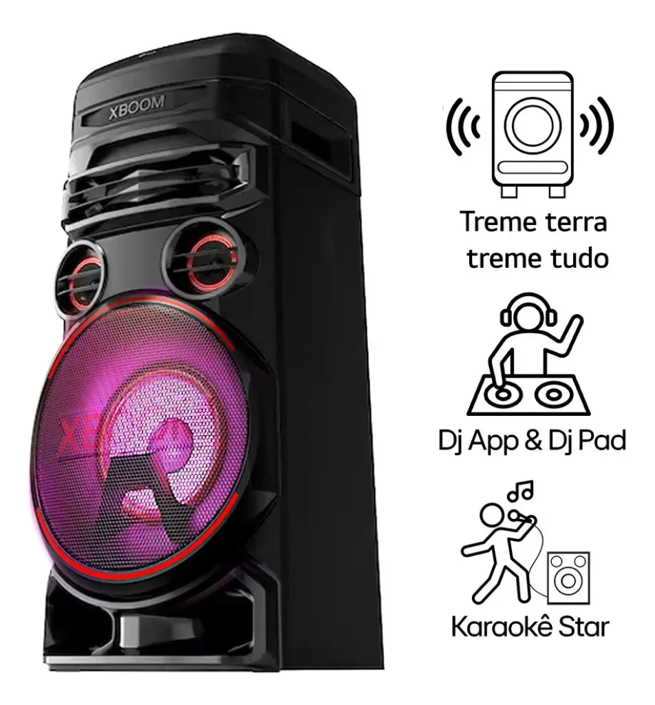 Torre de Som Bluetooth LG XBOOM RNC7, 300W RMS, Som Potente e Imersivo, Iluminação LED, Party Mode, Conectividade Avançada e Design Compacto para Festas e Eventos