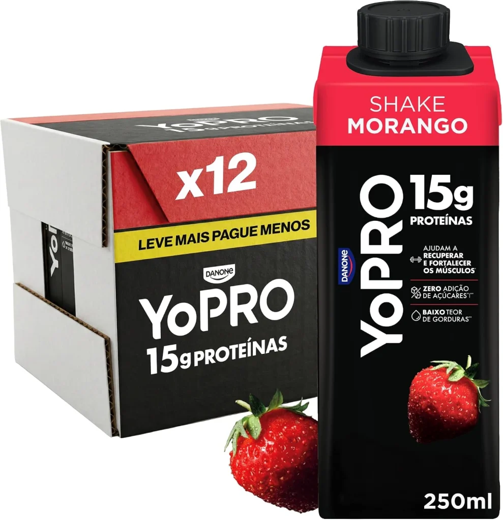 YoPRO Bebida Láctea UHT Morango – 15g de Proteínas, Líquido, Caixinha 250ml (12 unidades)
