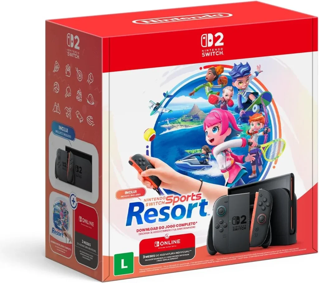 Bundle Nintendo Switch 2 + Nintendo Switch Sports Resort + 3 Meses de Assinatura Nintendo Switch Online