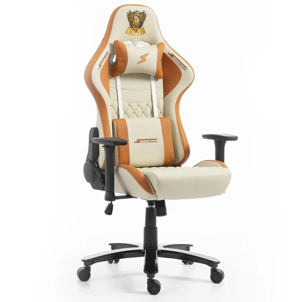Cadeira Gamer SuperFrame Griffin, Reclinável, 3D, Até 150 kg, Classe 4, Creme e Laranja - SF-CH-GFR3DWOL