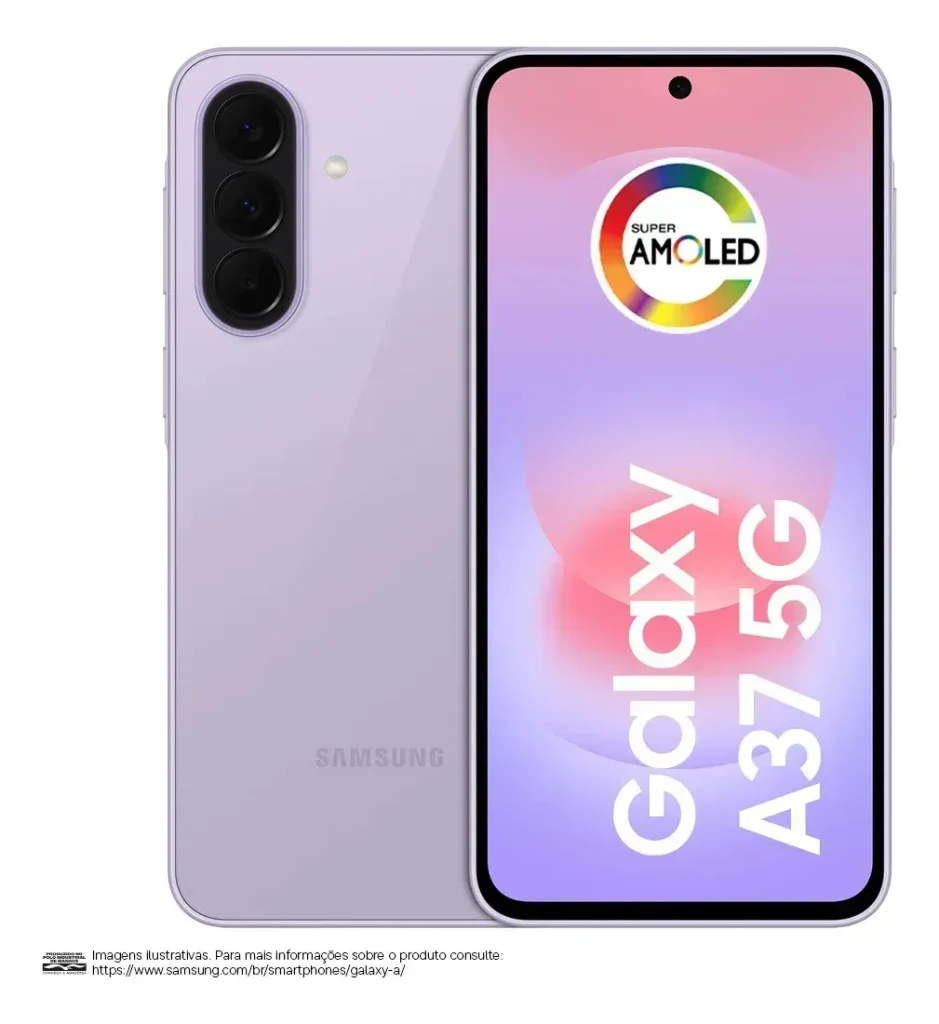 Celular Samsung Galaxy A37 5G 256GB, 8GB RAM, NFC, Recursos AI, Câmera Tripla de até 50MP, Selfie de 12MP, Tela Super AMOLED 6.7", IP68
