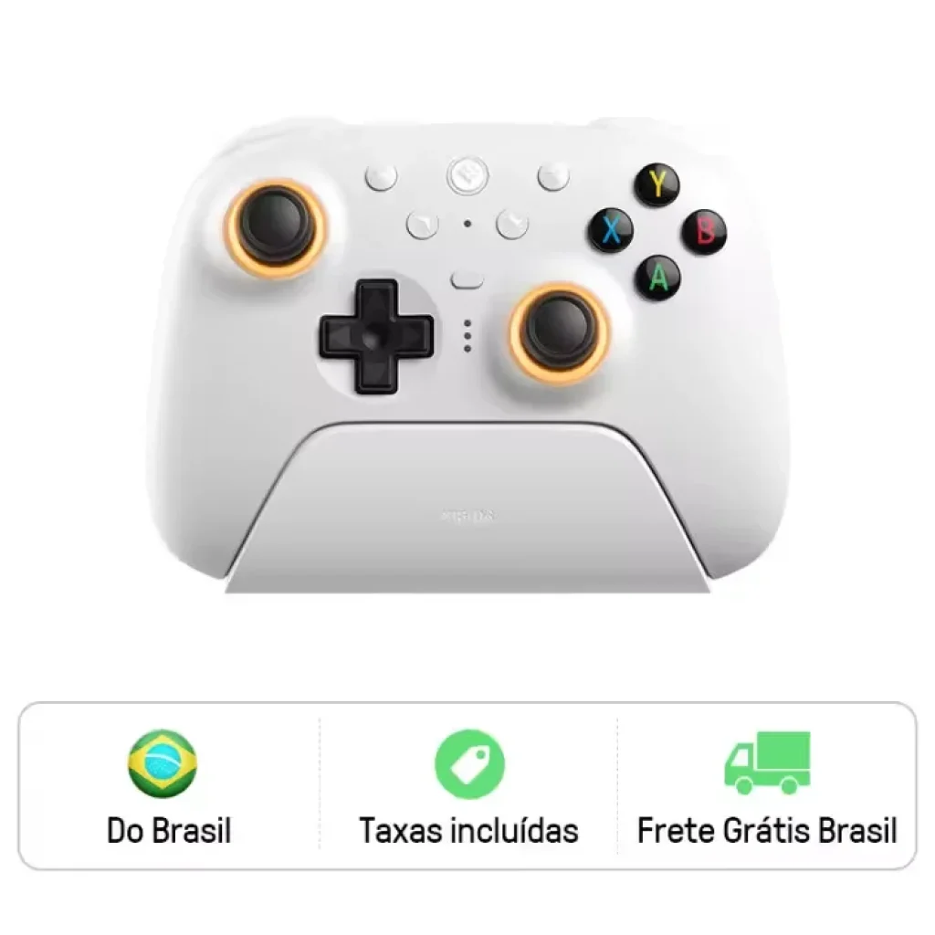 Controle Sem Fio 8BitDo Ultimate 2 com Dock para PC e Android com Joysticks TMR, Gatilhos comutáveis, Controle de movimento, 8 Velocidades
