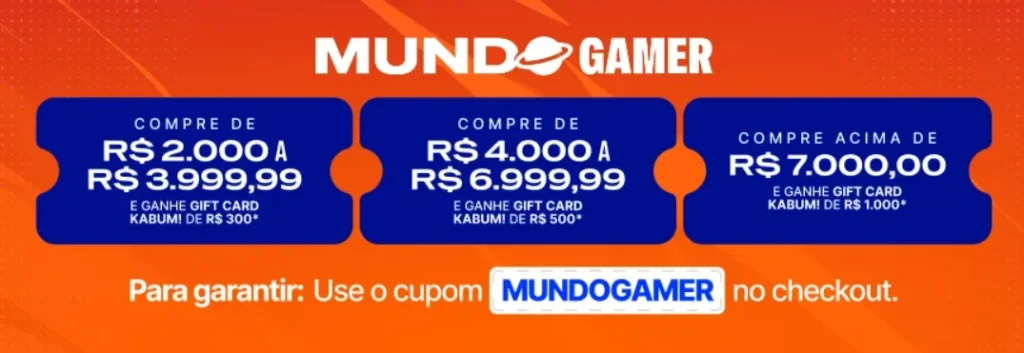 Cupom KaBuM! - Ganhe um Gift Card de R$300, R$500 ou R$1.000 comprando entre R$2000 e R$7000