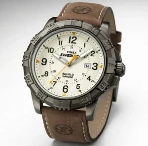 Relógio Masculino Timex Expedition 45mm Metal Luz noturna Indiglo WR 50M Pulseira De Couro Marrom – T499909J