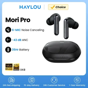 Fone de Ouvido Sem Fio Haylou Mori Pro ANC Bluetooth 5.4 43db Adaptável Híbrido Hi-Res LDAC 6 Microfone 28h Vida Útil da Bateria