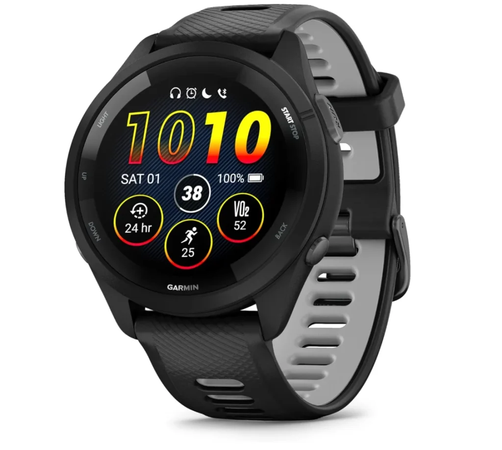 Smartwatch Garmin Forerunner 265 Music Preto com Cinza 46mm com Monitor Cardíaco de Pulso e GPS