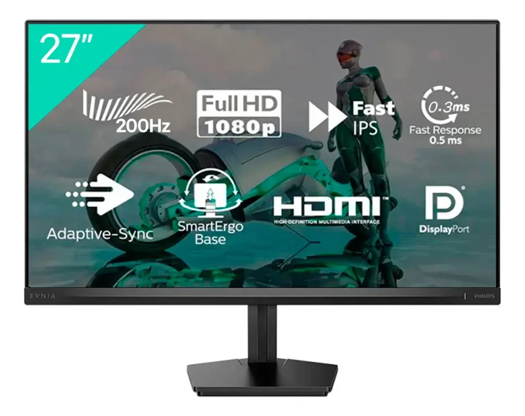 Monitor Gamer Philips Evnia 27'' Full HD IPS 200Hz 0,3ms Adaptive-Sync Preto - 27M2N3200FQ