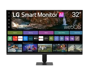 Monitor LG Smart 32″ 4K UHD, HDR10, 60Hz, 5ms, VA, Canais grátis, ThinQ, WiFi, Air Play, Screen Share, Bluetooth, WebOS 26, USB, HDMI – 32U701SB-B