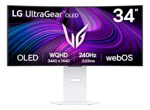 Monitor LG UltraGear Smart OLED Curvo 34”, QHD 2K, 240Hz, 0,03ms (GtG), WebOS, DCI-P3, HDR400, NVIDIA G-SYNC, AMD FreeSync Premium, Branco – 34GX90SA