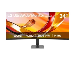 Monitor LG UltraWide, Tela VA de 34” WQHD 2K, 144Hz, Curvatura 1800R, VA, Tempo de resposta de 5ms (GtG), Compatível com AMD FreeSync™ Premium, HDR 10, HDMI, Preto– 34U620B