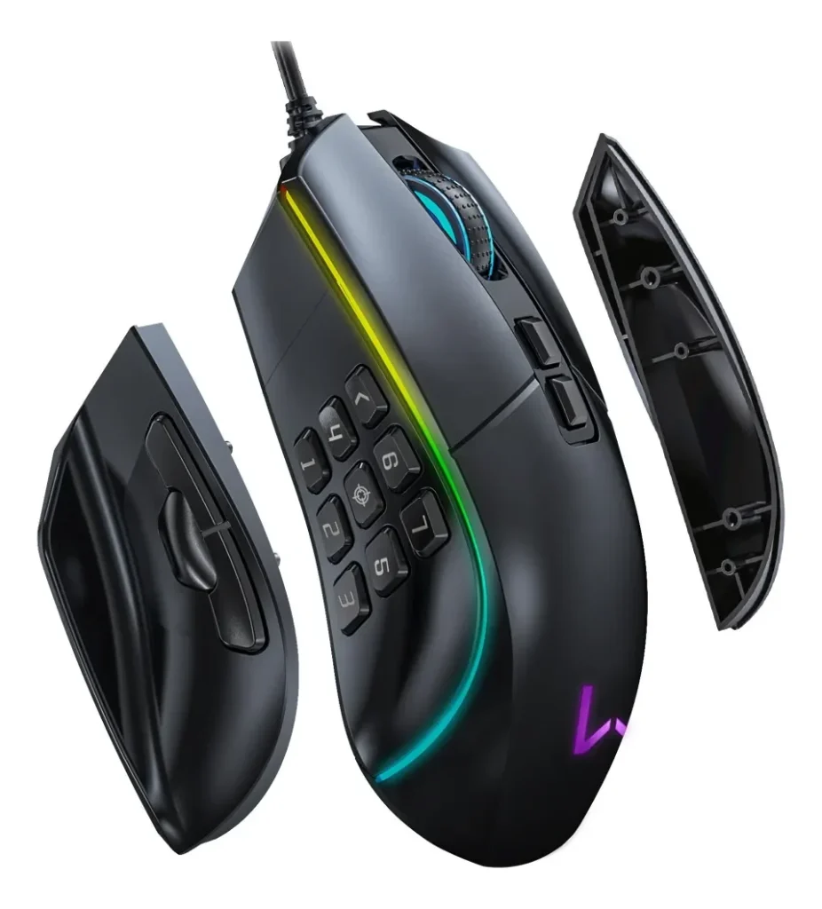 Mouse Gamer Warrior Rolf Com Fio 10000DPI PAW3327 14 Botões Programáveis 1000Hz Preto - MO420