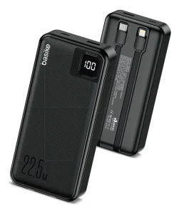 Power Bank Basike 20.000mAh Portátil, Carregamento Rápido 22.5W, com Cabos Embutidos e Display LED para iPhone e Samsung