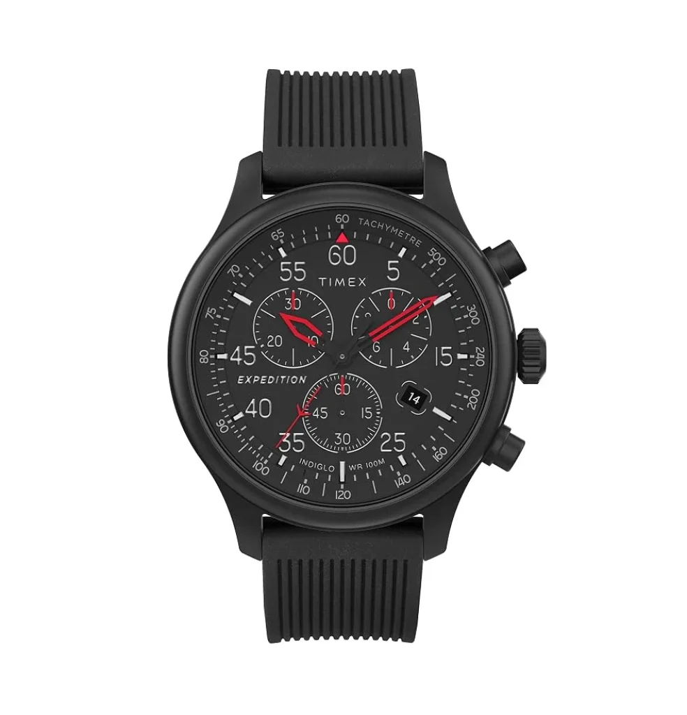 Relógio Analógico Masculino Timex Expedition Field Chronograph de 43 mm | Luz de fundo INDIGLO | Pulseira ajustável durável e confortável | Relógio robusto para uso externo | Resistência à água de 100