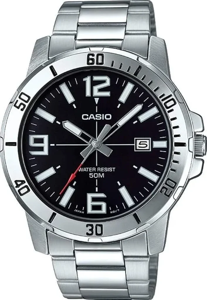 Relógio Masculino Casio Standard Com Data Aço Inoxidável Vidro Cristal Mineral 50M MTP-VD01D-1BVUDF-BR