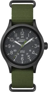 Relógio Masculino Timex Expedition Scout de 40 mm – caixa preta e mostrador com pulseira deslizante de couro Verde Slip-Thru