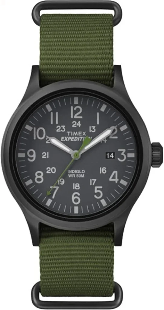 Relógio Masculino Timex Expedition Scout de 40 mm – caixa preta e mostrador com pulseira deslizante de couro Verde Slip-Thru