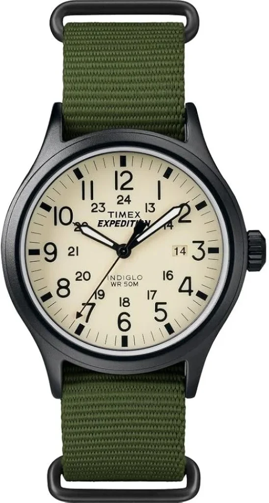 Relógio Masculino Timex Expedition Scout de 40 mm – Caixa Preta e Mostrador Natural com Pulseira de Couro Verde